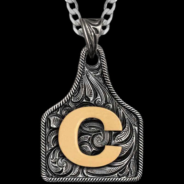 Texas Size Initial Cow Tag Necklace